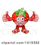 Clipart Of A Cartoon Happy Strawberry Mascot Giving Two Thumbs Up Royalty Free Vector Illustration by AtStockIllustration