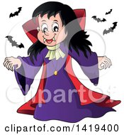 Clipart Of A Vampire Girl With Bats Royalty Free Vector Illustration by visekart