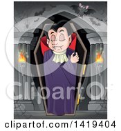 Poster, Art Print Of Sleeping Vampire In A Coffin In A Hallway