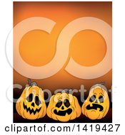 Poster, Art Print Of Halloween Background Of Jackolantern Pumpkins Over Orange