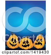 Poster, Art Print Of Halloween Background Of Jackolantern Pumpkins Over Blue