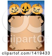 Poster, Art Print Of Halloween Blank Scroll Sign Bordered With Jackolantern Pumpkins