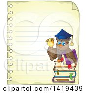 Poster, Art Print Of Professor Owl On A Stack Of Books On A Piece Of Ruled Paper