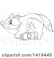 Black And White Lineart Cute Happy Badger Walking