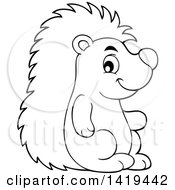 Poster, Art Print Of Black And White Lineart Cute Happy Hedgehog