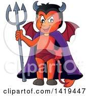 Poster, Art Print Of Grinning Little Devil Holding A Trident