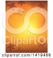 Clipart Of A Glowing Orange Background Bordered With Silhouetted Fall Leaves Royalty Free Vector Illustration by visekart