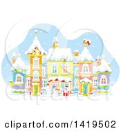 Poster, Art Print Of Snowman And Santa Claus In A Snowy Winter Village