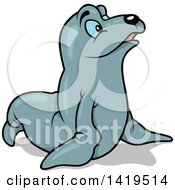 Clipart Of A Cartoon Seal Looking To The Right Royalty Free Vector Illustration