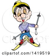 Poster, Art Print Of Cartoon Happy Man Skiing
