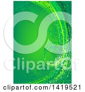 Poster, Art Print Of Green Christmas Background With Waves And Snowflakes