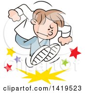 Cartoon Angry Brunette Caucasian Boy Stomping And Throwing A Tantrum