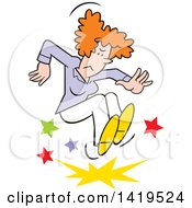 Cartoon Angry Red Haired Caucasian Woman Stomping And Throwing A Tantrum