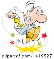 Clipart Of A Cartoon Angry Caucasian Business Man Stomping And Throwing A Tantrum Royalty Free Vector Illustration