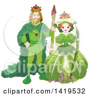 Poster, Art Print Of Vegetable King Standing With An Asparagus Staff And Queen Holding A Bean Pod