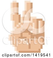 Clipart Of A Retro 8 Bit Pixel Art Styled Hand Gesturing Peace Royalty Free Vector Illustration