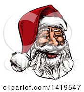 Poster, Art Print Of Woodcut Or Engraved Vintage Styled Jolly Laughing Christmas Santa Claus Face