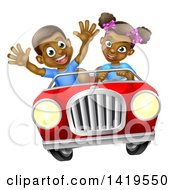 Poster, Art Print Of Happy Black Girl Driving A Boy In A Red Convertible Car