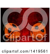 Poster, Art Print Of 3d Halloween Jackolantern Pumpkins On Red Scratched Background