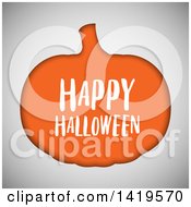 Poster, Art Print Of Cutout Orange Pumpkin With Happy Halloween Text On Gray