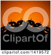 Poster, Art Print Of Silhouetted Hill With Halloween Jackolantern Pumpkins Over Orange