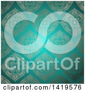 Clipart Of A Background Of Ornate Golden Floral Diamonds On Turquoise Royalty Free Vector Illustration