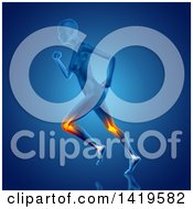 Poster, Art Print Of 3d Anatomical Woman Running With Visible Leg Bones And Glowing Knee And Ankle Joints On Blue