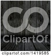 Clipart Of A Background Of 3d Dark Aged Wood Walls And Flooring Royalty Free Illustration