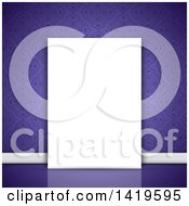 Poster, Art Print Of Purple Damask Wallpapered Wall With A Blank Canvas