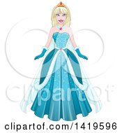 Poster, Art Print Of Beautiful Blond Princess In A Blue Winter Gown