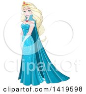 Poster, Art Print Of Beautiful Blond Princess In A Blue Winter Dress