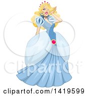 Beautiful Blond Princess Cinderella In A Blue Gown