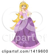 Clipart Of A Beautiful Blond Princess Rapunzel In A Purple Dress Royalty Free Vector Illustration by Liron Peer