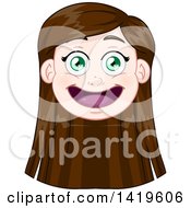 Poster, Art Print Of Happy Long Brunette Haired Green Eyed Caucasian Girls Face