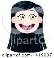 Clipart Of A Happy Long Black Haired Green Eyed Caucasian Girls Face Royalty Free Vector Illustration by Liron Peer