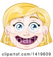 Clipart Of A Happy Short Blond Haired Blue Eyed Caucasian Girls Face Royalty Free Vector Illustration