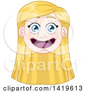 Poster, Art Print Of Happy Long Blond Haired Blue Eyed Caucasian Girls Face