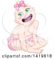 Poster, Art Print Of Cartoon Happy Blond Haired Baby Girl Sitting And Smiling