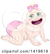 Poster, Art Print Of Cartoon Happy Blond Haired Baby Girl Crawling