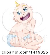Clipart Of A Cartoon Happy Blond Haired Baby Boy Sitting And Smiling Royalty Free Vector Illustration
