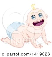 Poster, Art Print Of Cartoon Happy Blond Haired Baby Boy Crawling