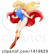 Blond Caucasian Super Woman Flying And Fighting