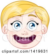 Poster, Art Print Of Happy Blond Haired Blue Eyed Caucasian Boys Face