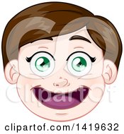 Clipart Of A Happy Brunette Haired Green Eyed Caucasian Boys Face Royalty Free Vector Illustration