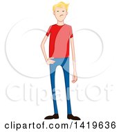 Poster, Art Print Of Cartoon Mad Casual Blond Caucasian Man Wearing A Red T Shirt