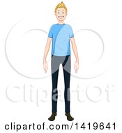 Poster, Art Print Of Cartoon Happy Casual Blond Caucasian Man Wearing A Blue T Shirt