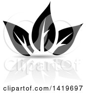 Poster, Art Print Of Black And White Plant Leaves With A Reflection