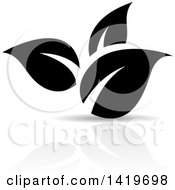 Clipart Of Black And White Plant Leaves With A Reflection Royalty Free Vector Illustration by cidepix