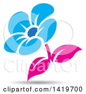 Clipart Of A Blue And Pink Flower With A Shadow Royalty Free Vector Illustration
