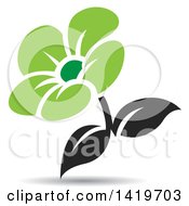 Poster, Art Print Of Black And Green Flower With A Shadow